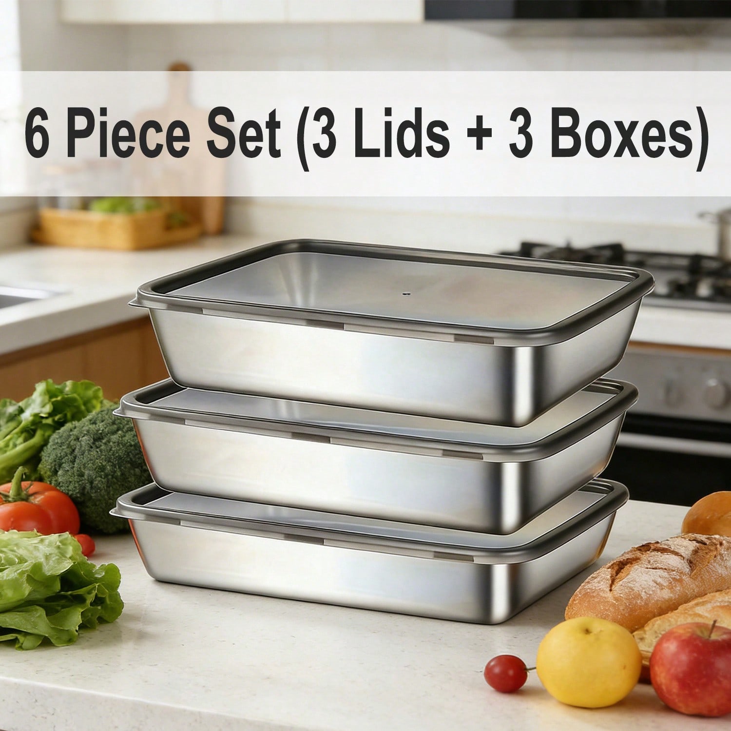 6개(3박스+3뚜껑) 스테인리스 스틸 식품 보관 용기  - Food Storage Prep Containers 리뷰 및 가격
