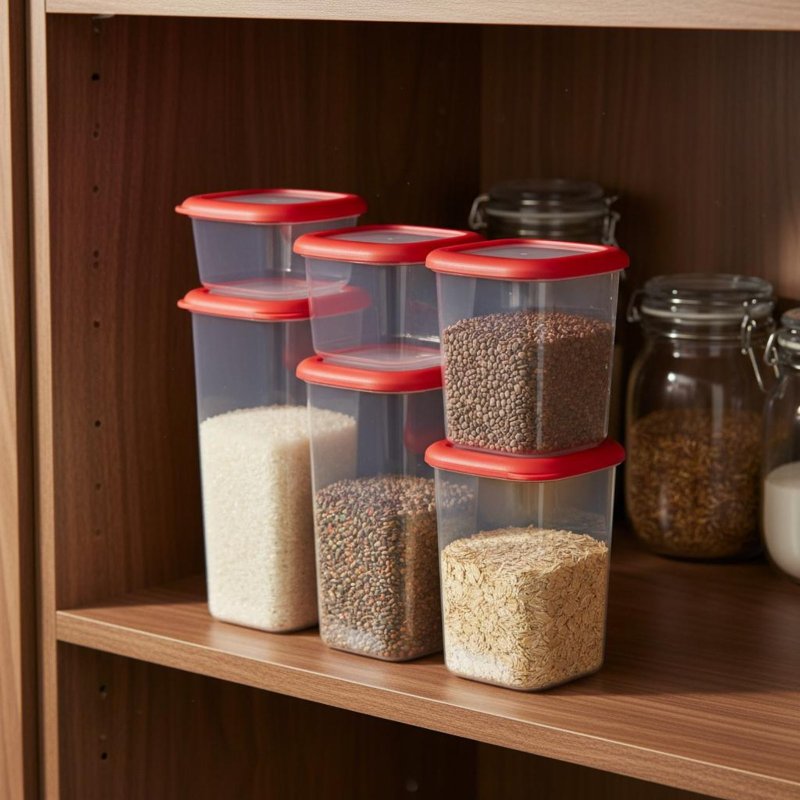 6개의 밀폐 식품 보관 용기 세트, 투명 디자인 플라스 - Stackable Pantry Bin 리뷰 및 가격