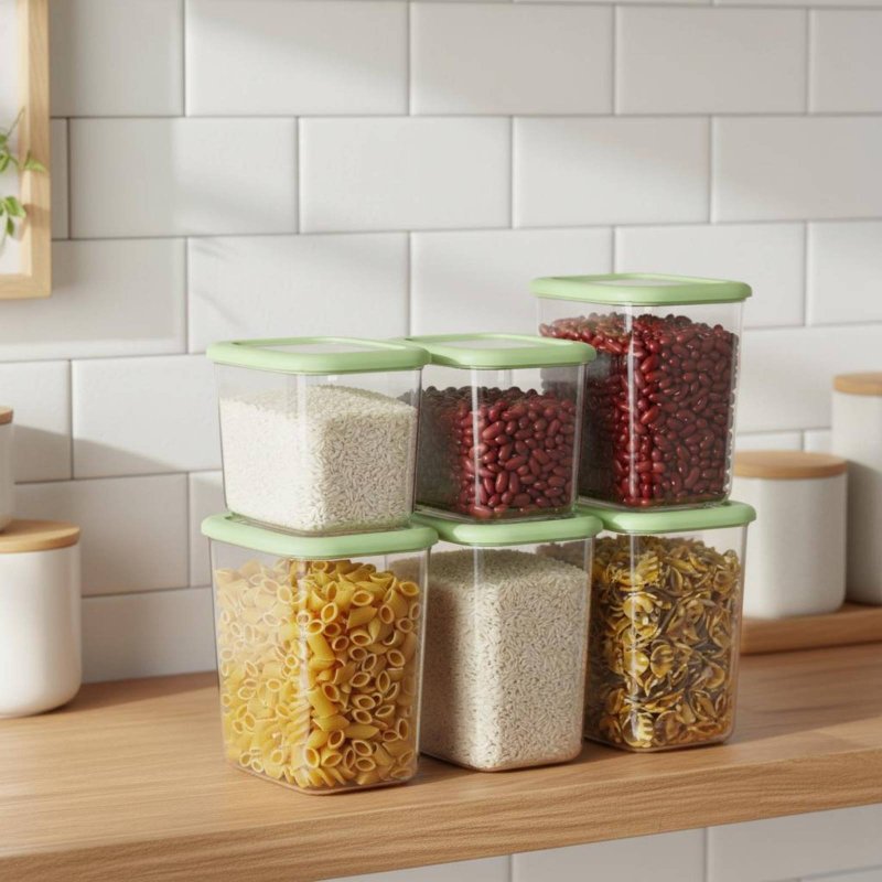 6개의 밀폐 식품 보관 용기 세트, 투명 디자인 플라스 - Stackable Pantry Bin 리뷰 및 가격