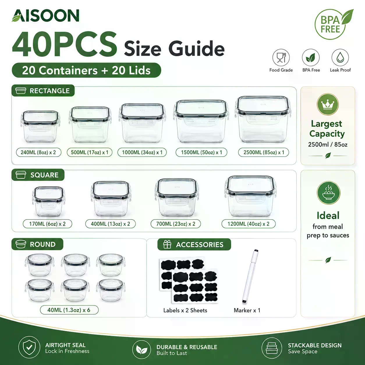 40개입 초대형 85oz 실리콘 밀폐 식품 보관 용기  - Food Storage Prep Containers 리뷰 및 가격