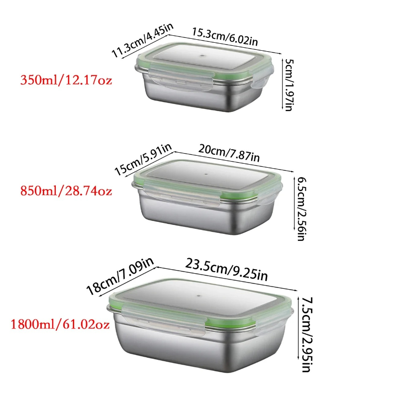304 스테인리스 스틸 도시락 세트, 실리콘 투명 뚜껑 - Food Storage In Stainless Steel 리뷰 및 가격