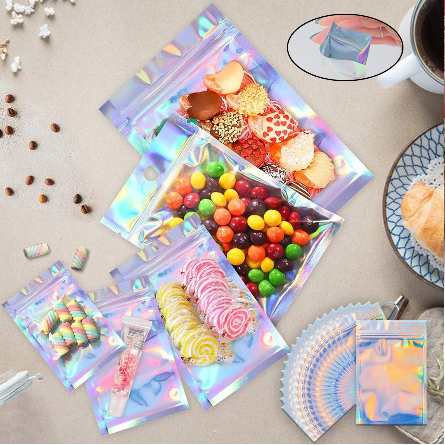 재밀봉 가능한 홀로그램 레인보우 마일라 백, 냄새 방지 - Food Storage In Mylar Bags 리뷰 및 가격
